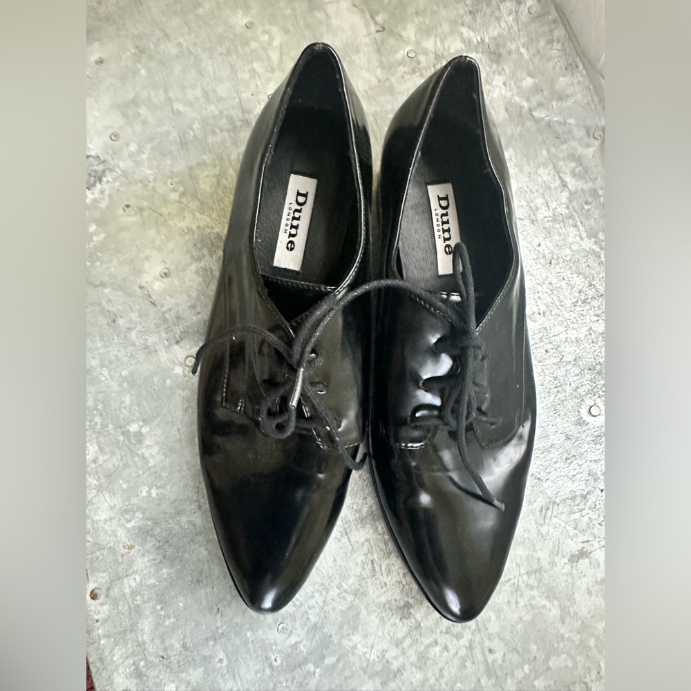Dune London Women’s Black Patent leather tie up Oxford shoe   Size 40